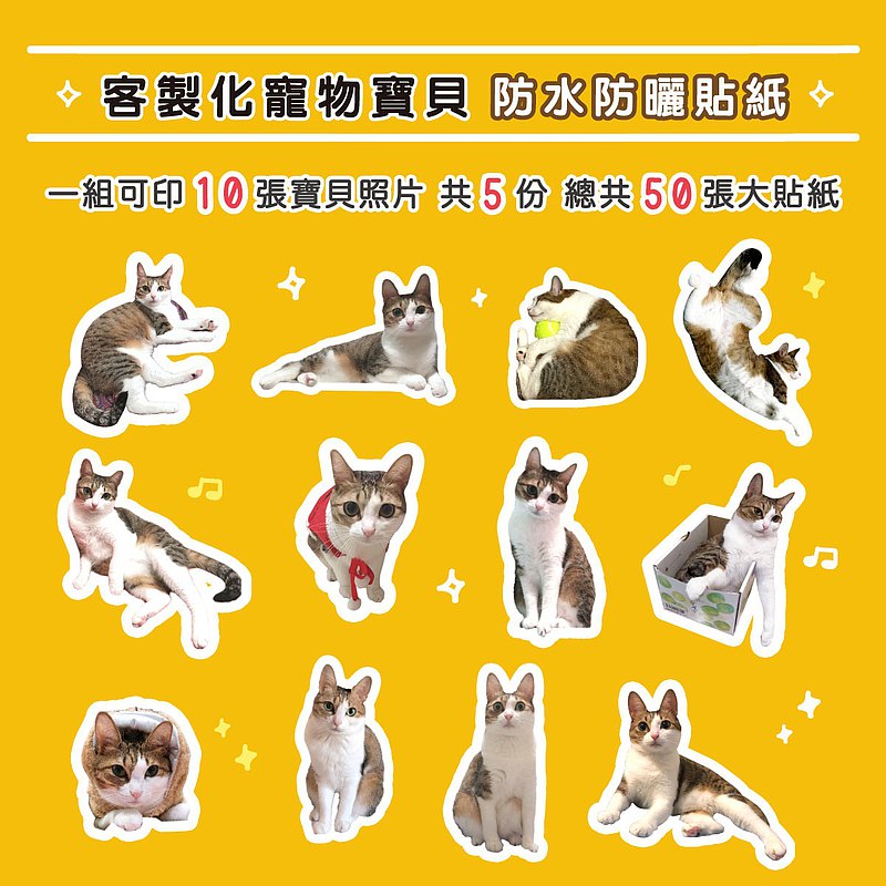 客製化 寵物防水貼紙 ㄧ組10款圖 共50張 ( 寵物貓狗人像 ) Stick